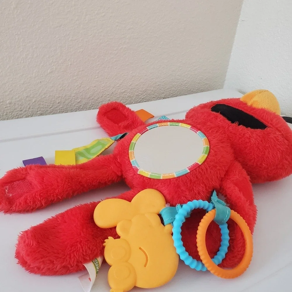 Sesame Street Elmo Developmental Baby Toy Plush Mirror Teether Crinkle Tags